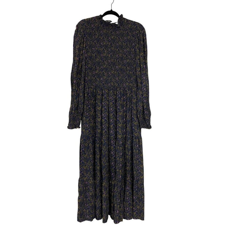 Boden Womens Smocked Tiered Midi Dress UK 16 US 12R Navy blue Floral D0306 NWT - Picture 4 of 13
